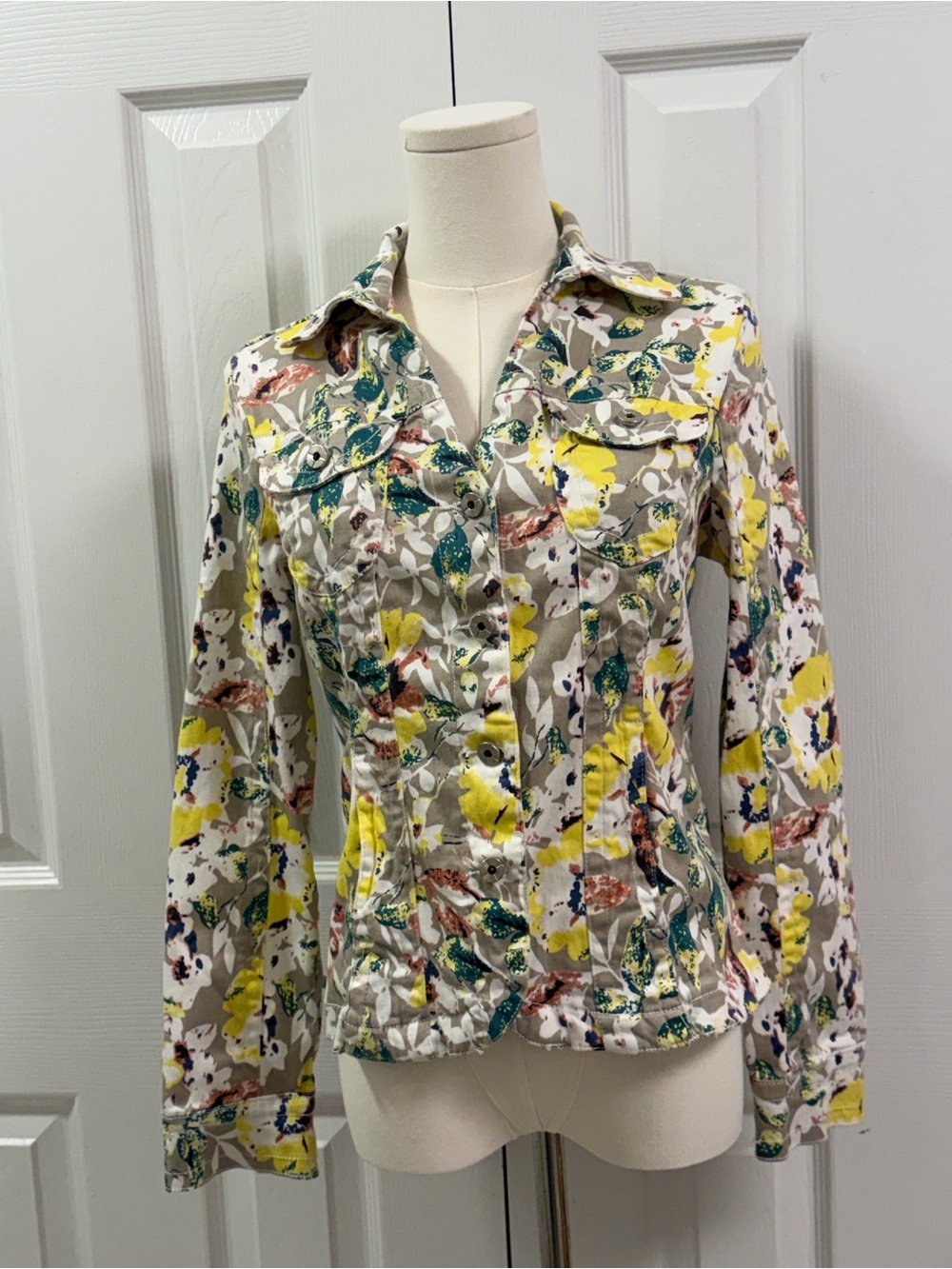 AMI Floral Print Utility Jacket Multicolor Cotton Stretch Size M